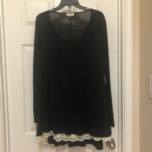 2/$14 Umgee Women Black Lace Long Sleeve Dressy Blouse Top Med